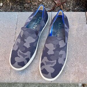Rothy’s Slip On Knit Camo Sneakers, Black & Gray, 8